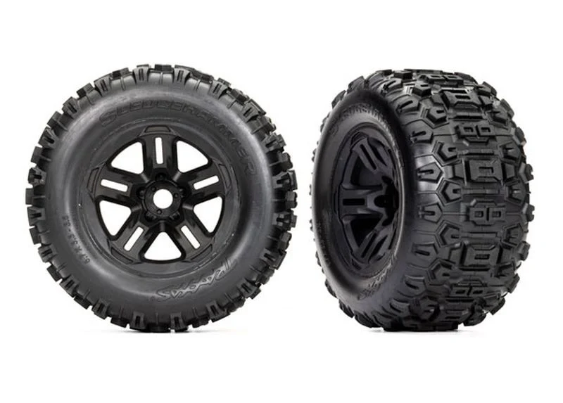 Roues montees collees noires 3,8 - (x2) Traxxas sledge 9672