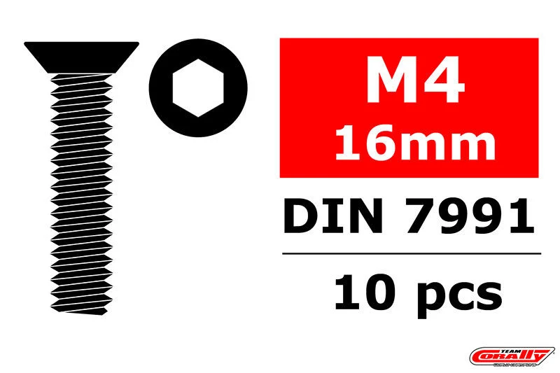 Vis en acier M4 x 16 mm tête plate hexagonale (10 pcs) - C-3002-40-16